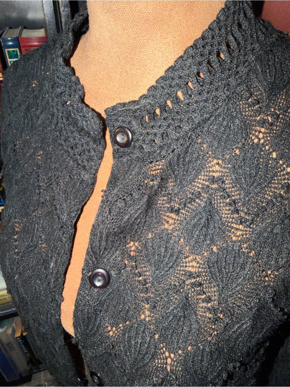 Hella vintage Black Lace Knit Button‑Front Lane Bryant cardi